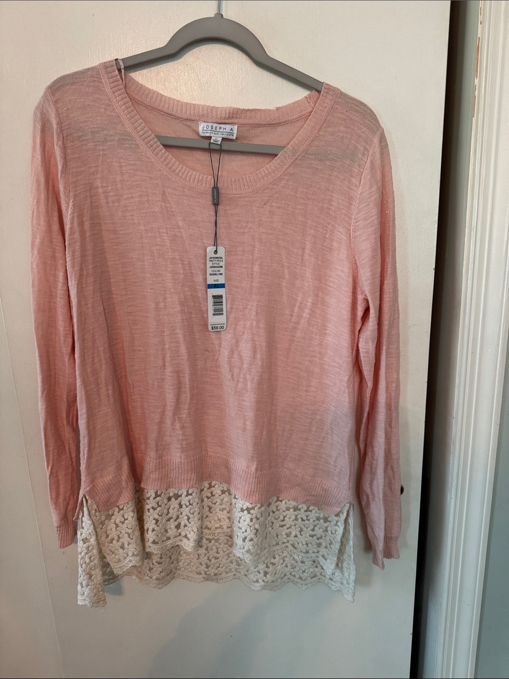 Joseph A Blue Lightweight Tunic Sweater Lace Trim  Size XL NWT
